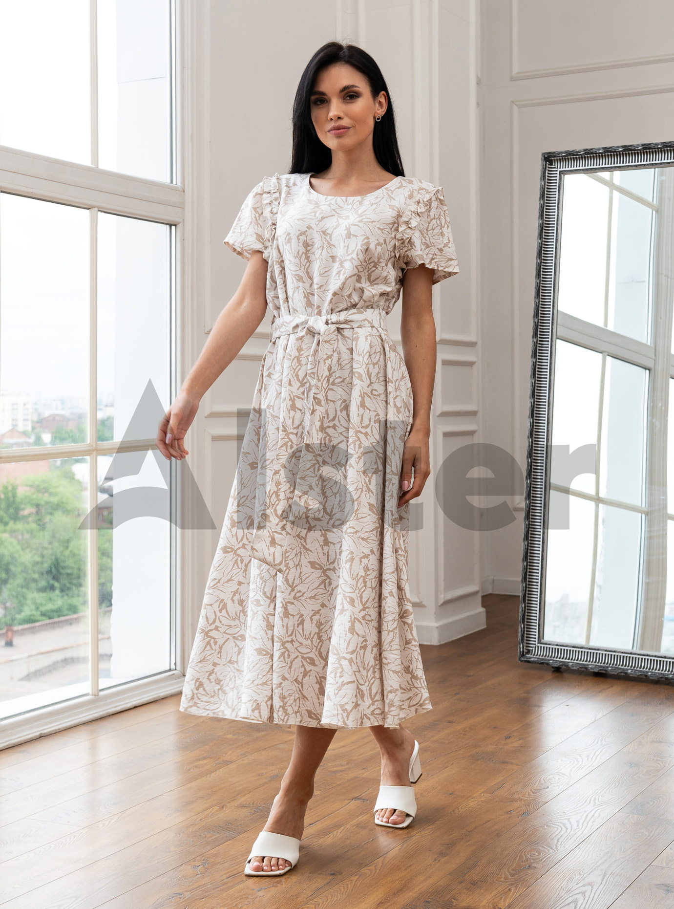 Длинное платье с коротким рукавом Nolvit P-289 Бежевый 44 (P289-02): фото - Alster.ua