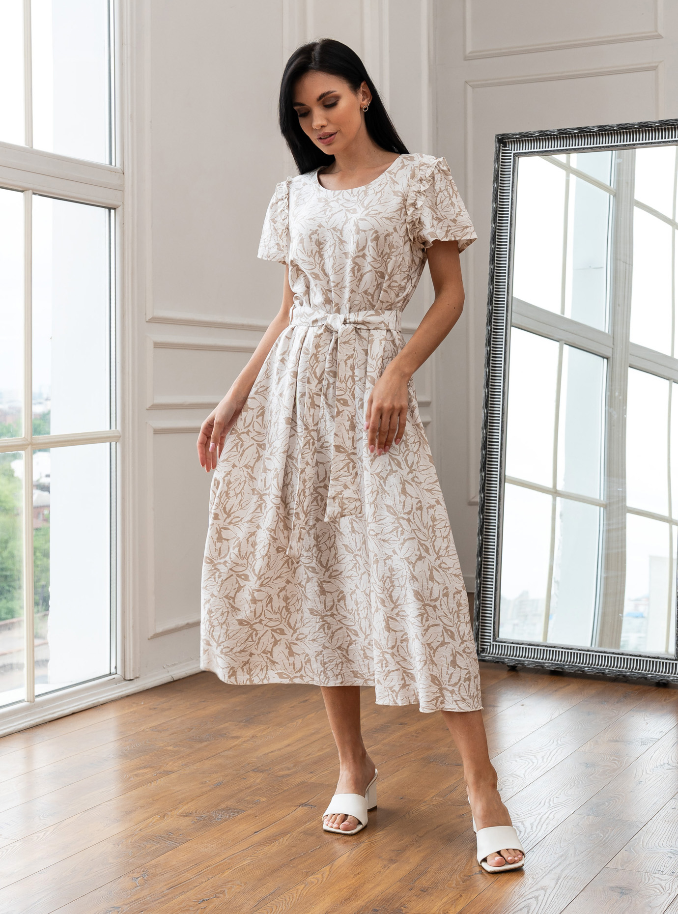 Довга сукня з коротким рукавом Nolvit P-289 Бежевий 46 (P289-03): фото - Alster.ua