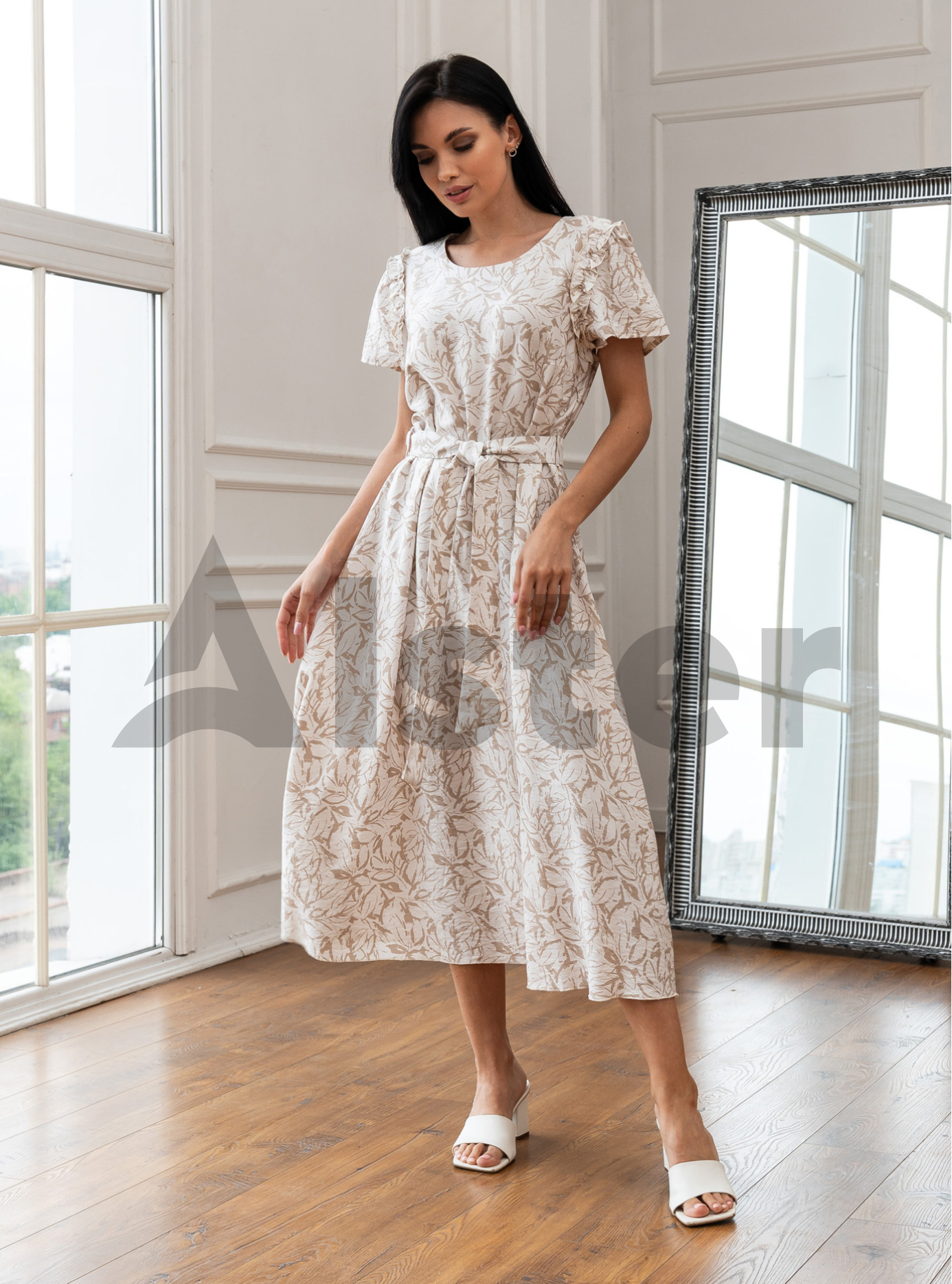 Длинное платье с коротким рукавом Nolvit P-289 Бежевый 44 (P289-02): фото - Alster.ua