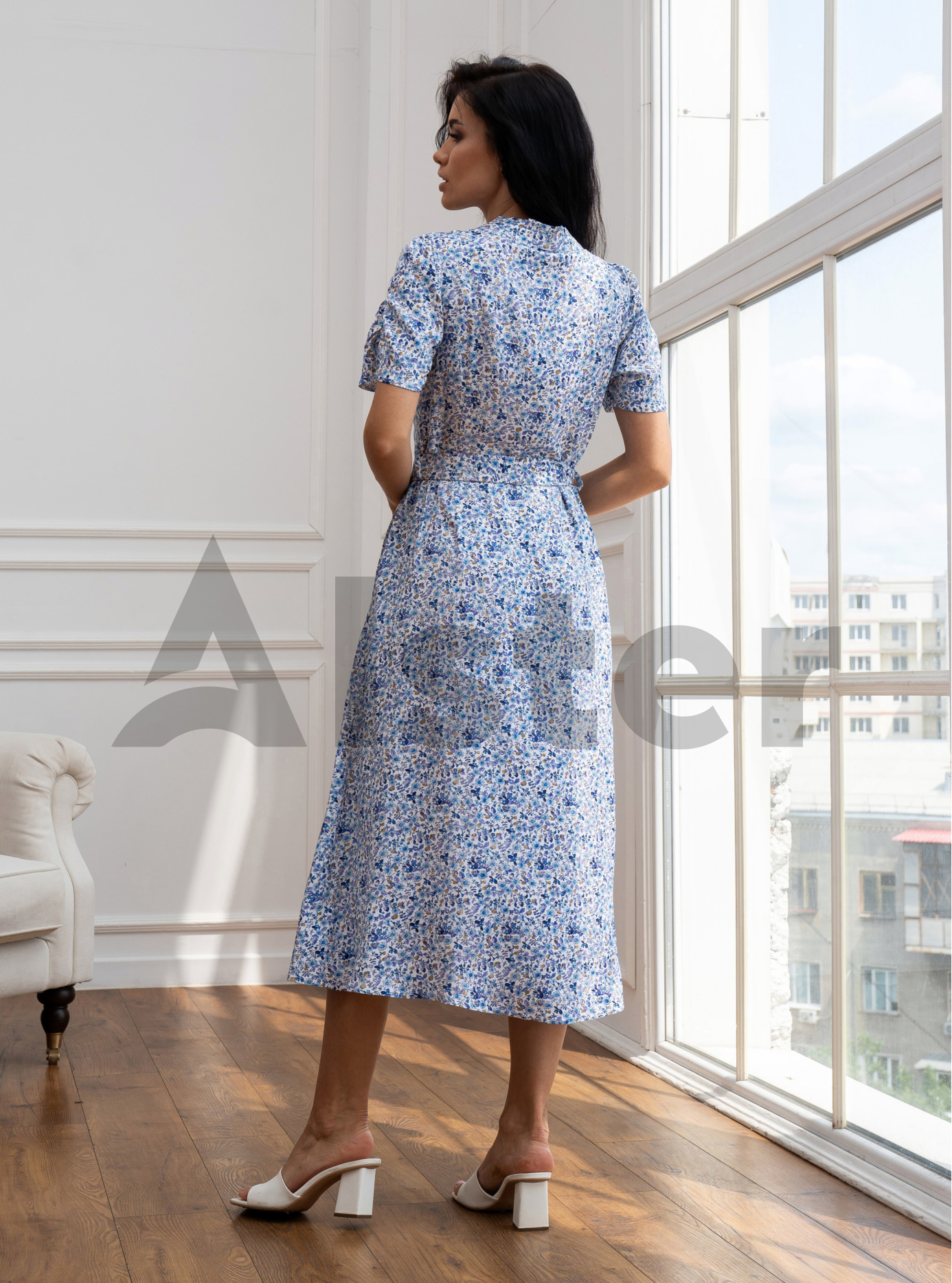 Длинное платье с коротким рукавом Nolvit PO-337 Голубой 44 (PO337-06): фото - Alster.ua