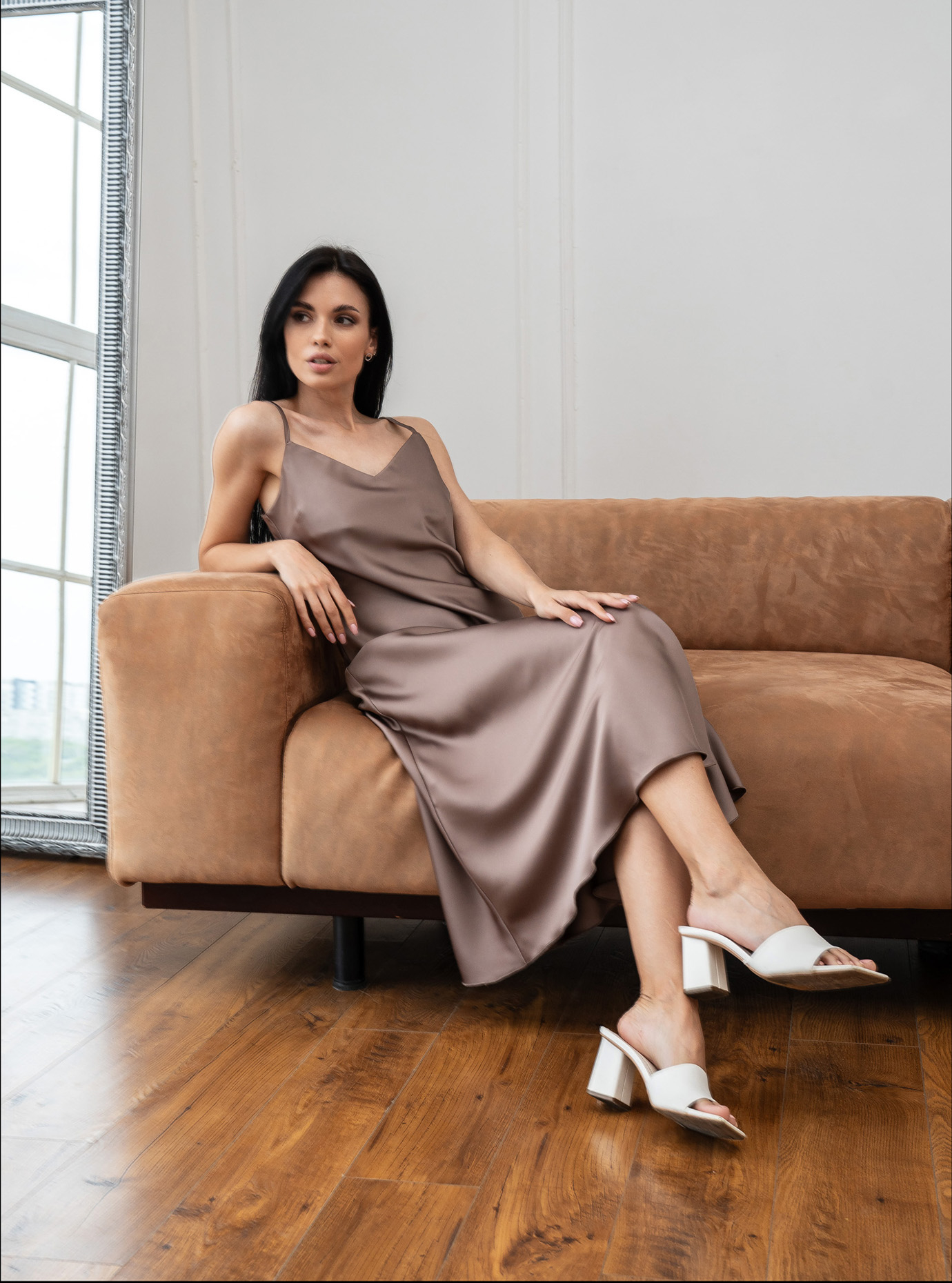 Длинное элегантное платье Nolvit P-341 Кофейный L (P341-09): фото - Alster.ua