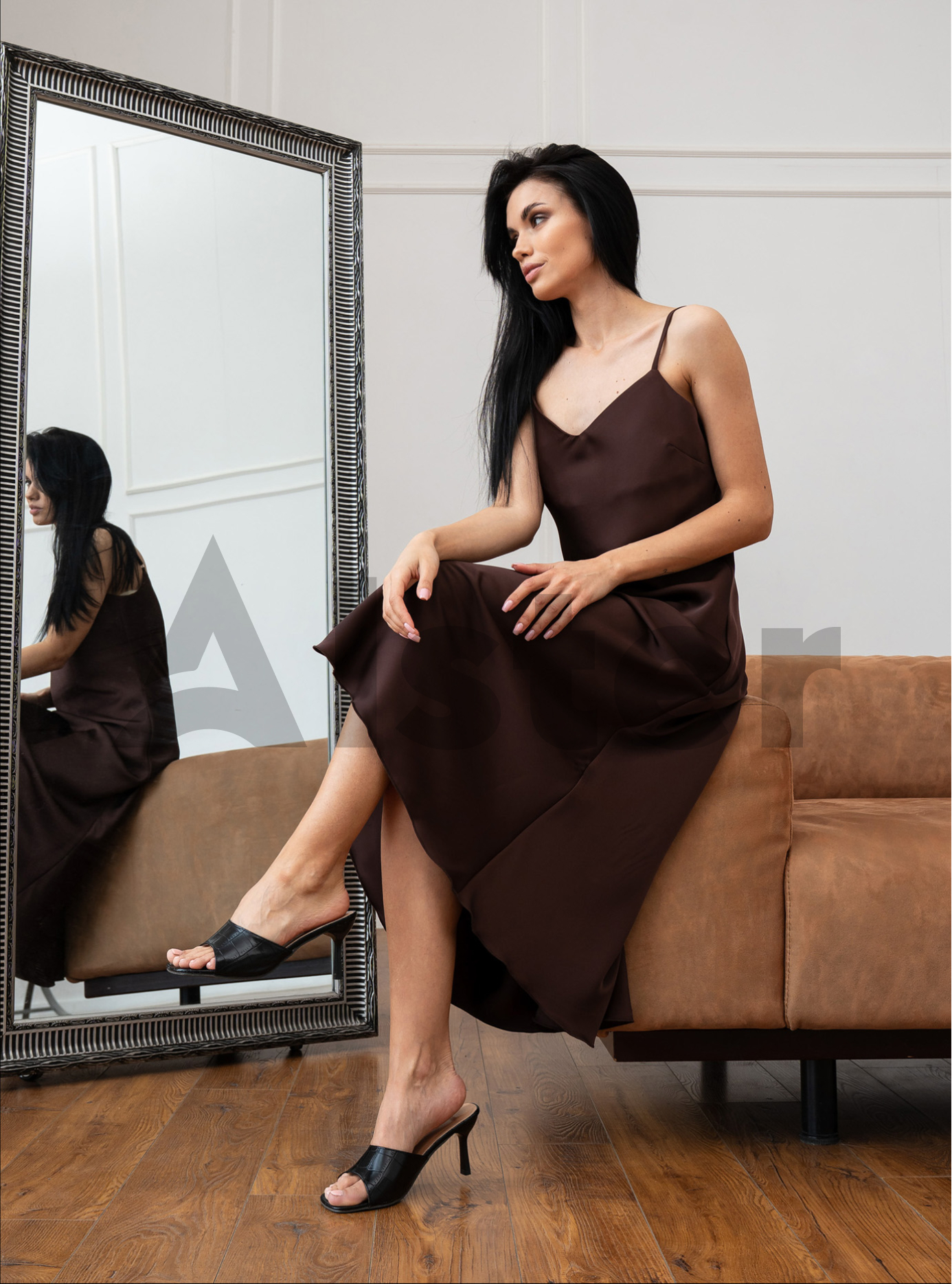 Длинное элегантное платье Nolvit P-341 Шоколадный M (P341-11): фото - Alster.ua