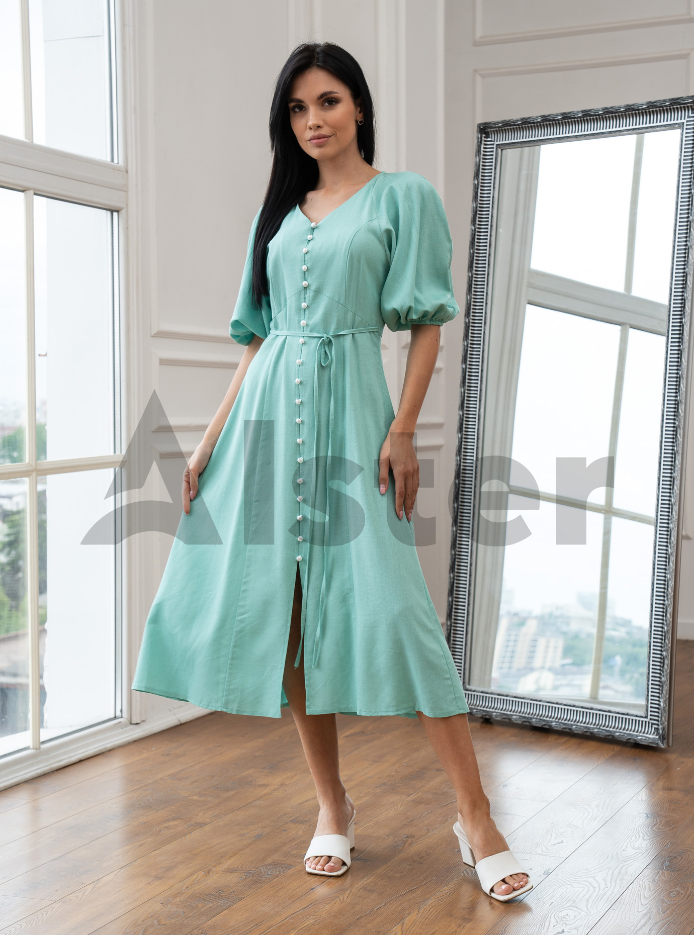 Длинное платье 1007 с объемным рукавом Мята 44 (A1007-01): фото - Alster.ua