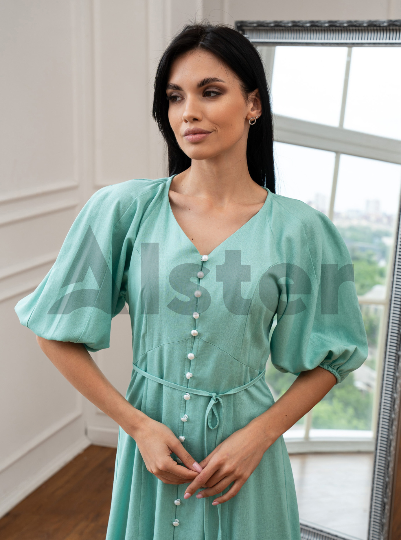 Длинное платье 1007 с объемным рукавом Мята 44 (A1007-01): фото - Alster.ua