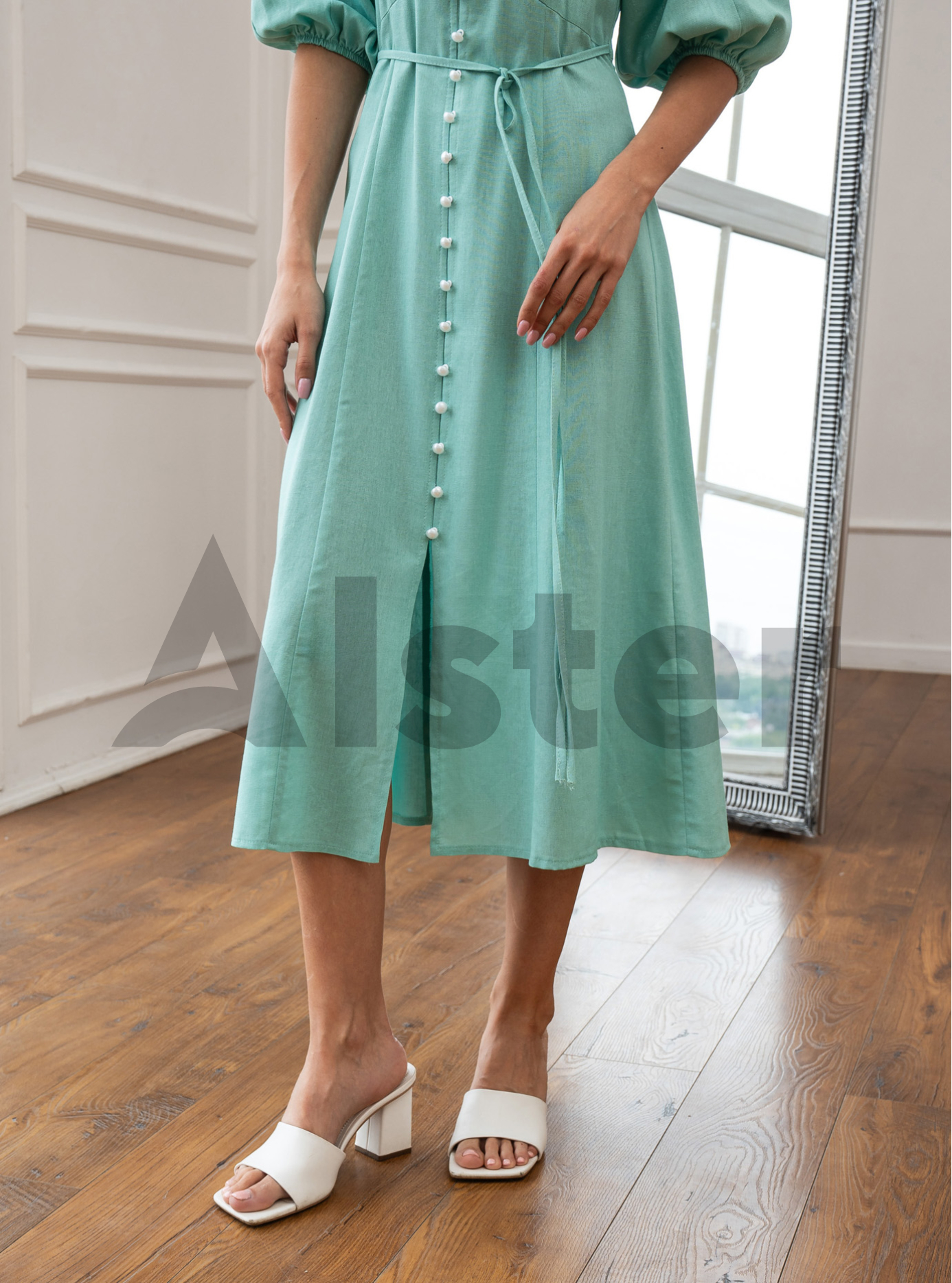 Длинное платье 1007 с объемным рукавом Мята 44 (A1007-01): фото - Alster.ua